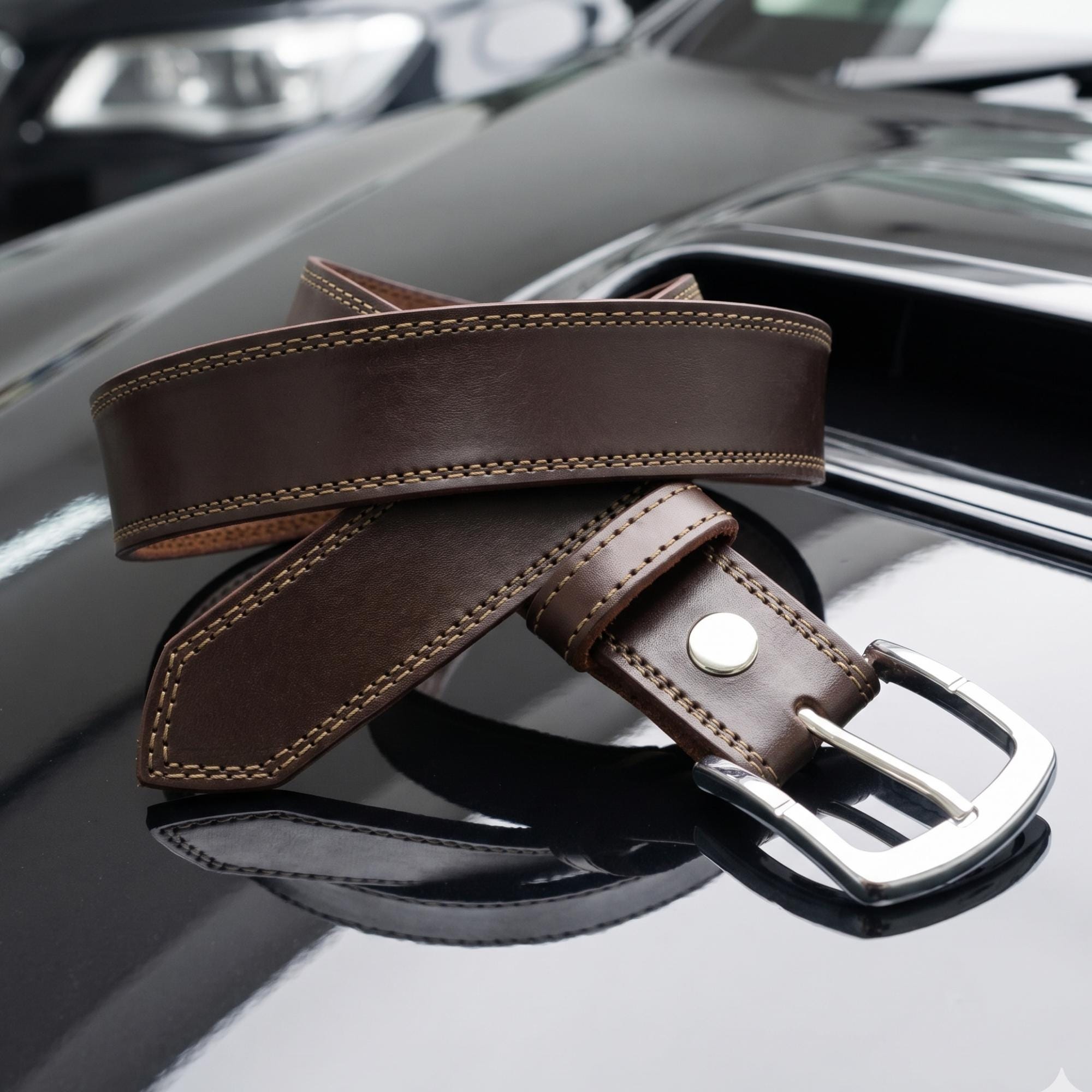 Handmade Men's Chocolate Brown Leather Belt - genuine cowhide belt - product photo 1