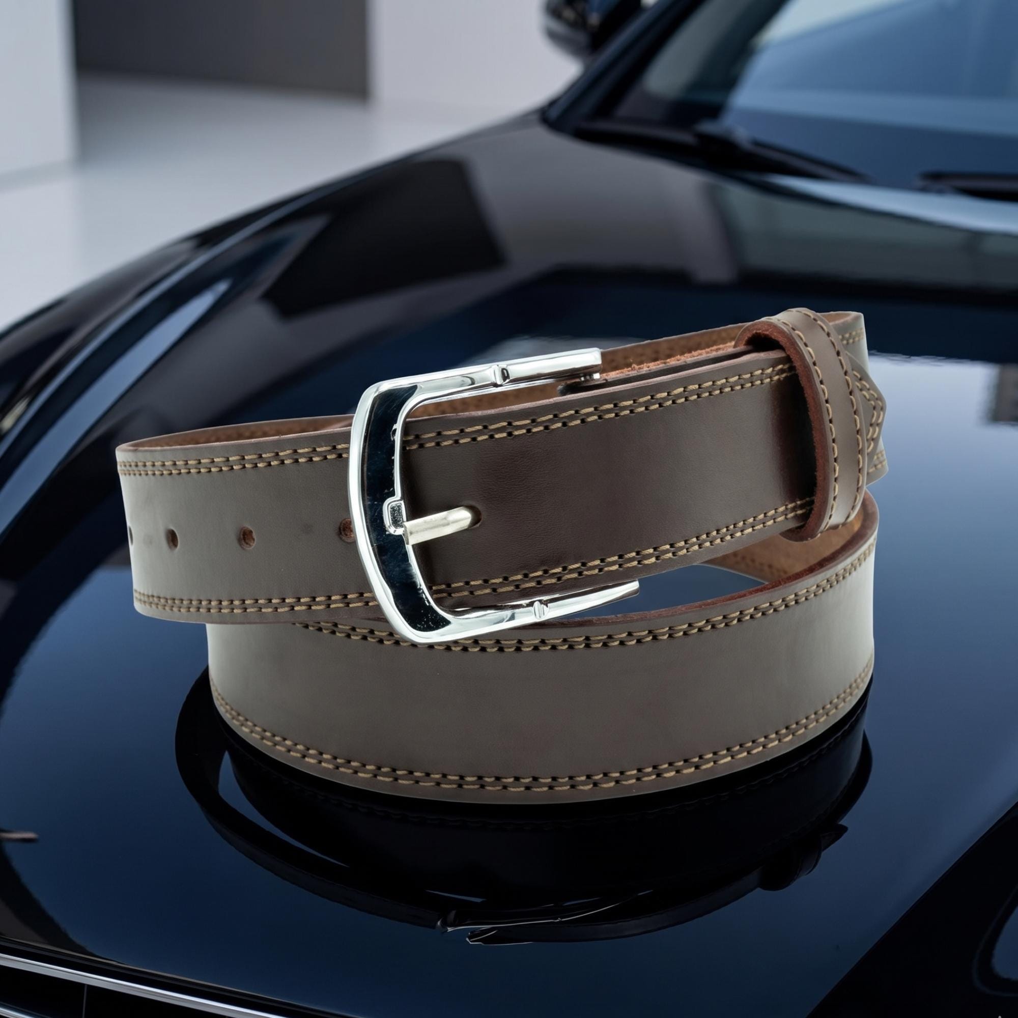 Handmade Men's Chocolate Brown Leather Belt - genuine cowhide belt - product photo 3