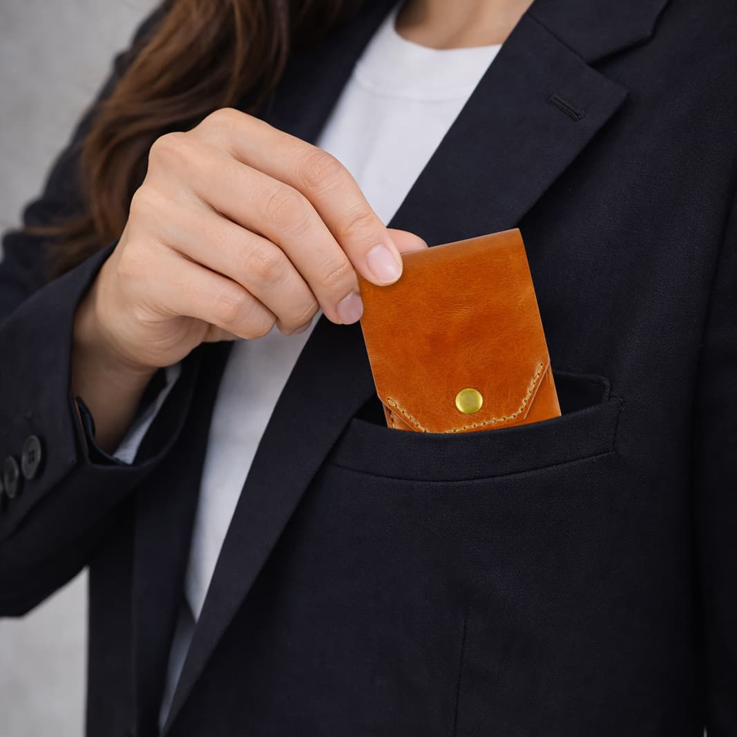 Handmade Leather Snap Wallet slips easily into a pocket