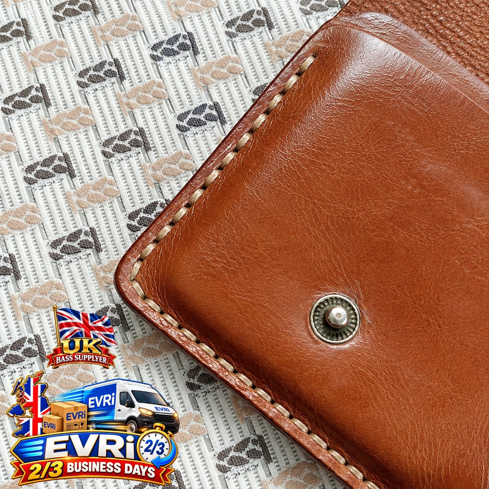 Hand-stitched edges on Handmade Leather Snap Wallet