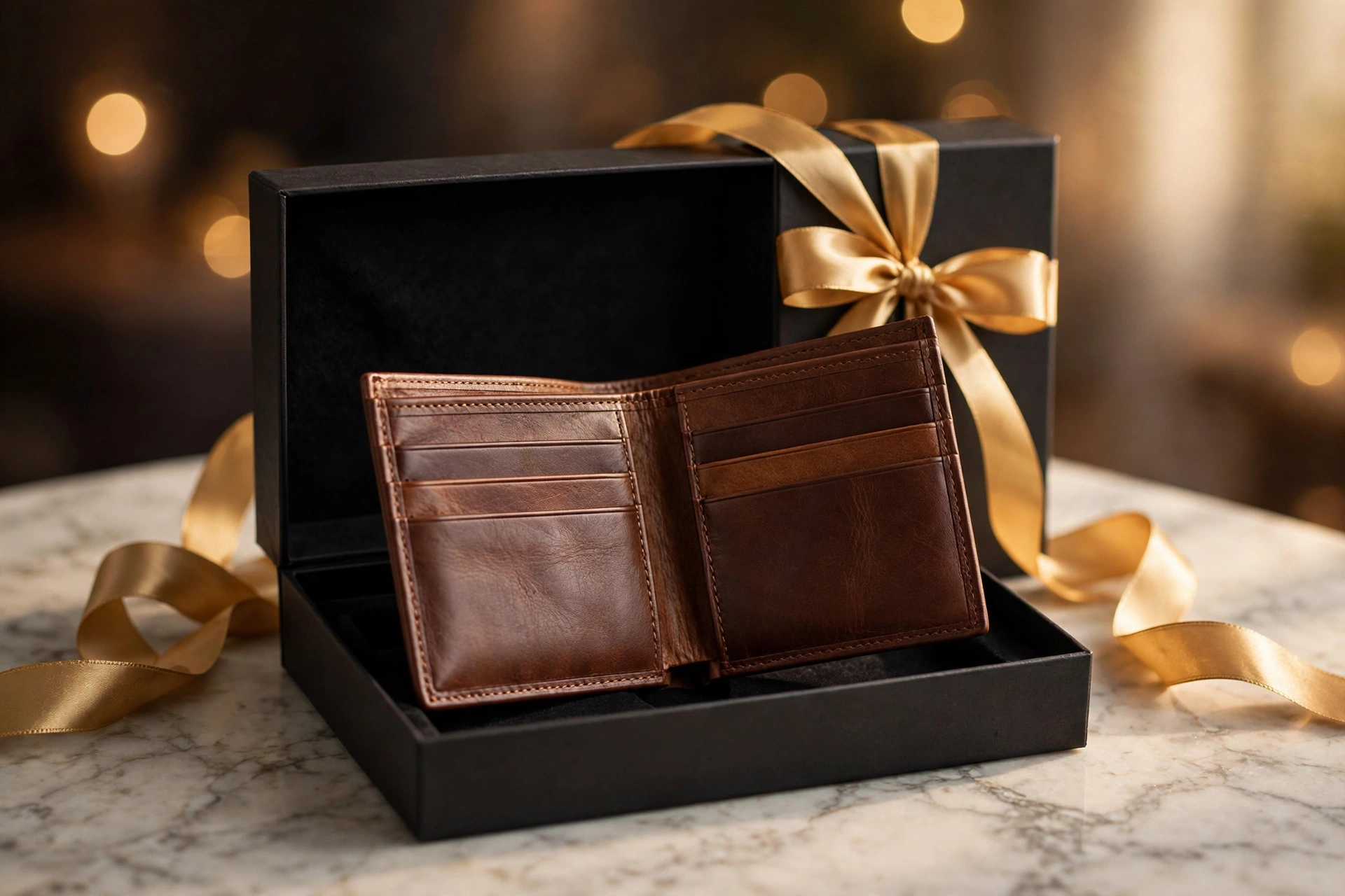 Leather gifts for men presented in a luxury gift box